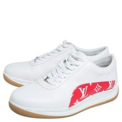 Pre Owned Louis Vuitton x Supreme White Leather and Monogram Canvas Trim Sport Sneakers Size 40