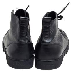 Louis Vuitton Black Leather and Monogram Eclipse Canvas Match Up High Top Sneakers Size 43