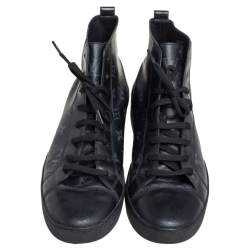 Louis Vuitton Black Leather and Monogram Eclipse Canvas Match Up High Top Sneakers Size 43