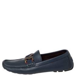 Pre Owned Louis Vuitton Blue Leather Ribbon Monte Carlo Loafers Size 42