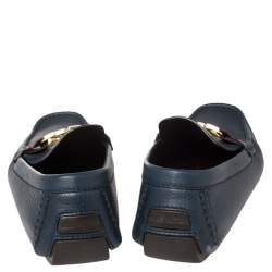 Pre Owned Louis Vuitton Blue Leather Ribbon Monte Carlo Loafers Size 42