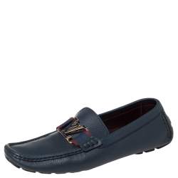 Pre Owned Louis Vuitton Blue Leather Ribbon Monte Carlo Loafers Size 42