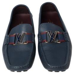 Pre Owned Louis Vuitton Blue Leather Ribbon Monte Carlo Loafers Size 42