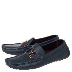 Pre Owned Louis Vuitton Blue Leather Ribbon Monte Carlo Loafers Size 42