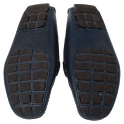 Pre Owned Louis Vuitton Blue Leather Ribbon Monte Carlo Loafers Size 42