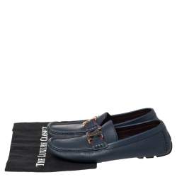 Pre Owned Louis Vuitton Blue Leather Ribbon Monte Carlo Loafers Size 42