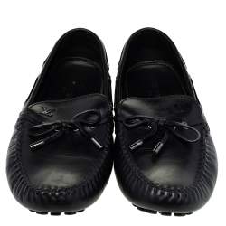 Pre Owned Louis Vuitton Black Leather Bow Slip On Loafers Size 43.5