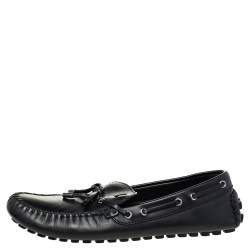 Pre Owned Louis Vuitton Black Leather Bow Slip On Loafers Size 43.5