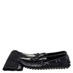 Pre Owned Louis Vuitton Black Leather Bow Slip On Loafers Size 43.5