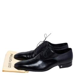 مملوكة مسبقًا حذاء ديربي لوي فيتون جلد إيبي وجلد أسود رباط علوي مقاس 45