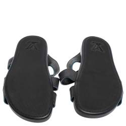 مملوكة مسبقًا صندل سلايد فلات لوي فيتون جلد أسود بسيور متعاكسة مقاس 40