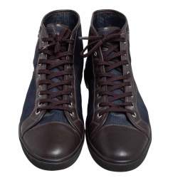 مملوكة مسبقًا Louis Vuitton Brown/Blue Damier Ebene Canvas and Leather High Top Sneaker Size 44