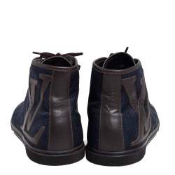 مملوكة مسبقًا Louis Vuitton Brown/Blue Damier Ebene Canvas and Leather High Top Sneaker Size 44