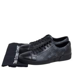 Pre Owned Louis Vuitton Graphite Canvas and Leather Match Up Low Top Sneakers Size 42.5