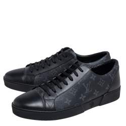Pre Owned Louis Vuitton Graphite Canvas and Leather Match Up Low Top Sneakers Size 42.5