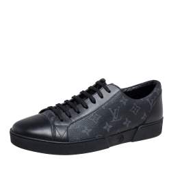 Pre Owned Louis Vuitton Graphite Canvas and Leather Match Up Low Top Sneakers Size 42.5