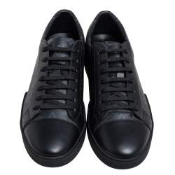 Pre Owned Louis Vuitton Graphite Canvas and Leather Match Up Low Top Sneakers Size 42.5