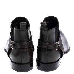 Pre Owned Louis Vuitton Dark Green Leather Greenwich Ankle Boots Size 42.5