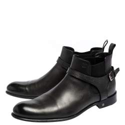 Pre Owned Louis Vuitton Dark Green Leather Greenwich Ankle Boots Size 42.5