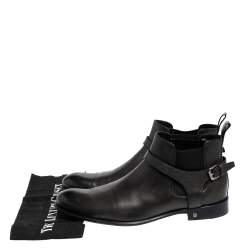 Pre Owned Louis Vuitton Dark Green Leather Greenwich Ankle Boots Size 42.5