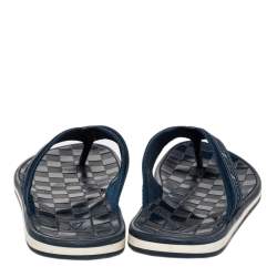 Pre Owned Louis Vuitton Blue Damier Rubber And Leather Key Flip Flop Thong Flats Size 44