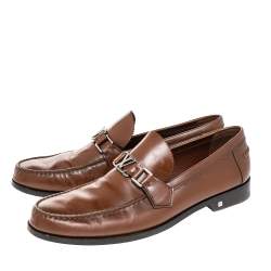 Pre Owned Louis Vuitton Brown Leather Major Loafers Size 43.5