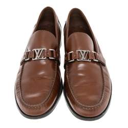 Pre Owned Louis Vuitton Brown Leather Major Loafers Size 43.5