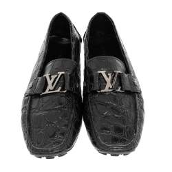 Pre Owned Louis Vuitton Brown Alligator Leather Monte Carlo Moccasins Size 43.5