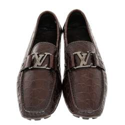Pre Owned Louis Vuitton Brown Alligator Croc Leather Monte Carlo Moccasins Size 43.5
