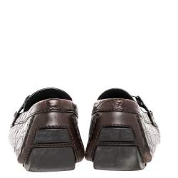 Pre Owned Louis Vuitton Brown Alligator Croc Leather Monte Carlo Moccasins Size 43.5
