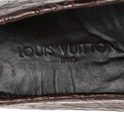 Pre Owned Louis Vuitton Brown Alligator Croc Leather Monte Carlo Moccasins Size 43.5
