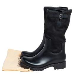 Pre Owned حذاء بوت منتصف ساق لوي فيتون مطاط وسويدي أسود مقاس 44