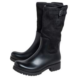 Pre Owned حذاء بوت منتصف ساق لوي فيتون مطاط وسويدي أسود مقاس 44