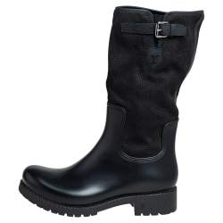 Pre Owned حذاء بوت منتصف ساق لوي فيتون مطاط وسويدي أسود مقاس 44