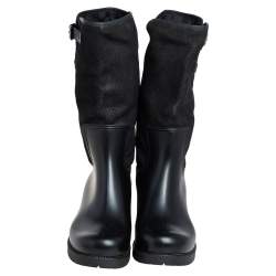 Pre Owned حذاء بوت منتصف ساق لوي فيتون مطاط وسويدي أسود مقاس 44