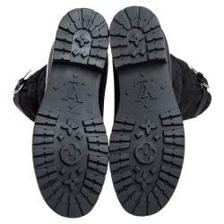 Pre Owned حذاء بوت منتصف ساق لوي فيتون مطاط وسويدي أسود مقاس 44