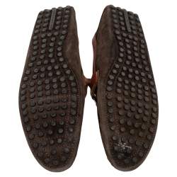 Pre Owned Louis Vuitton Brown Suede And Leather Hockenhein Slip On Loafers Size 45