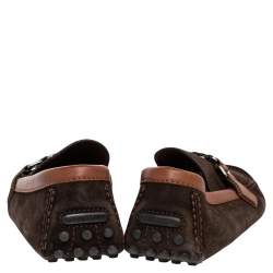 Pre Owned Louis Vuitton Brown Suede And Leather Hockenhein Slip On Loafers Size 45
