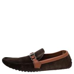Pre Owned Louis Vuitton Brown Suede And Leather Hockenhein Slip On Loafers Size 45