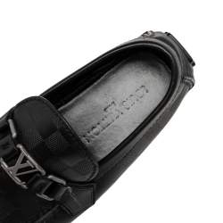 Pre Owned Louis Vuitton Black Damier Infini Leather Hockenheim Slip on Loafers Size 41.5