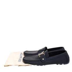 مملوكة مسبقًا Louis Vuitton Dark Blue Textured Leather Montaigne Moccasins Size EU 42