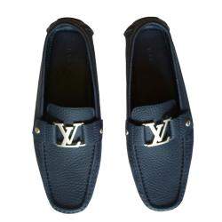 مملوكة مسبقًا Louis Vuitton Dark Blue Textured Leather Montaigne Moccasins Size EU 42