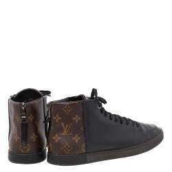 Louis Vuitton Black/Brown Monogram  Coated Canvas  And Leather Line Up High Top Sneakers Size 42