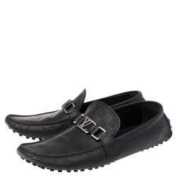 Louis Vuitton Black Leather Hockenheim Slip on Loafers Size 42.5