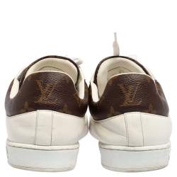 Pre Owned حذاء رياضي لوي فيتون لوكسمبورغ  كانفاس مونوغرامي وجلد أبيض بعنق منخفض مقاس 41.5