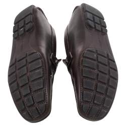 Pre Owned Louis Vuitton Dark Brown Leather Monte Carlo Slip On Loafers Size 41.5
