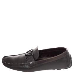 Pre Owned Louis Vuitton Dark Brown Leather Monte Carlo Slip On Loafers Size 41.5