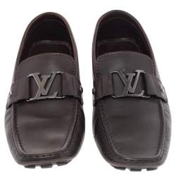 Pre Owned Louis Vuitton Dark Brown Leather Monte Carlo Slip On Loafers Size 41.5