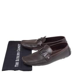 Pre Owned Louis Vuitton Dark Brown Leather Monte Carlo Slip On Loafers Size 41.5