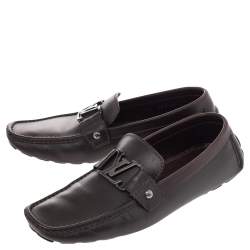 Pre Owned Louis Vuitton Dark Brown Leather Monte Carlo Slip On Loafers Size 41.5